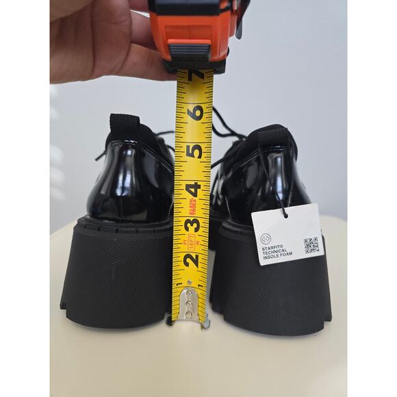 NOT FOR SALE ZARA Loafer Oxford Platform Wedge Blucher NWT Black Patent Size 9 - Picture 6 of 10